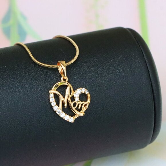 "Rose Gold Heart Pendant with Sparkling 'Mom' Letter Design, XPPT1241 - Picture 9 of 13